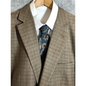 Joseph & Feiss Blazer 42L Brown Check Wool Silk Career Business Casual Classic